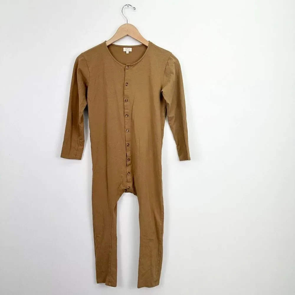 The Simple Folk Kids Gender Neutral Workman Playsuit in Camel Tan